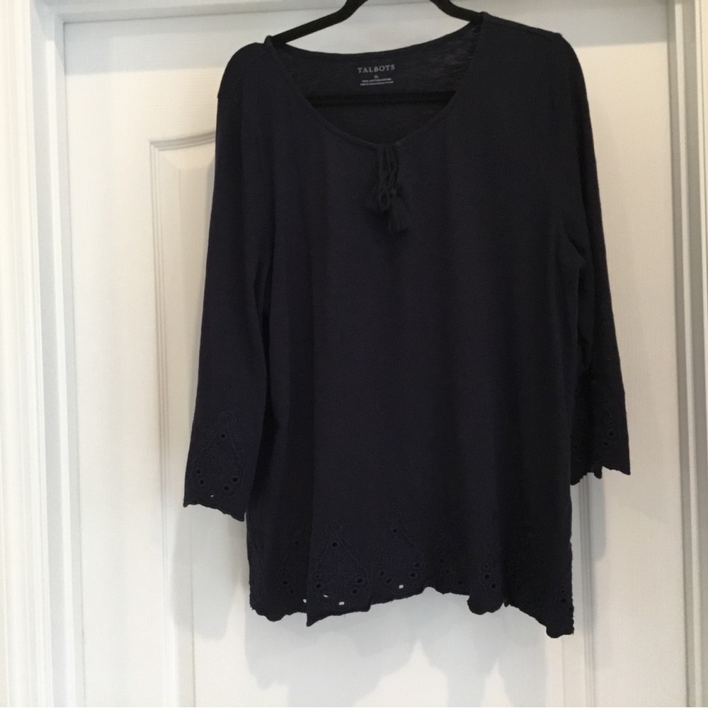Talbots 100% Eyelet Cotton Navy Top